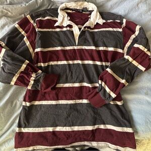 Men's Maroon and Gray Striped Button Down Shirt